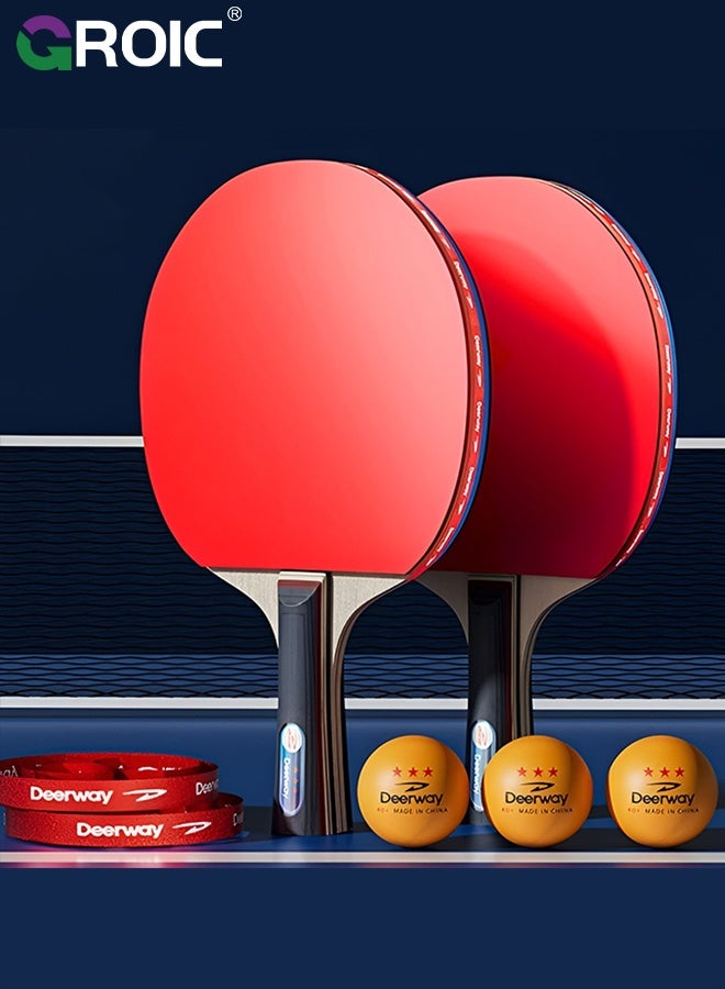 GROIC Table Tennis, 5-Ply Poplar Blade with Carbon Simulation, for Beginner to Intermediate Players, High-Performance Set with Premium Table Tennis Rackets, 3-Star Ping Pong Balls and Storage Case, Ping Pong Paddles - Image 1